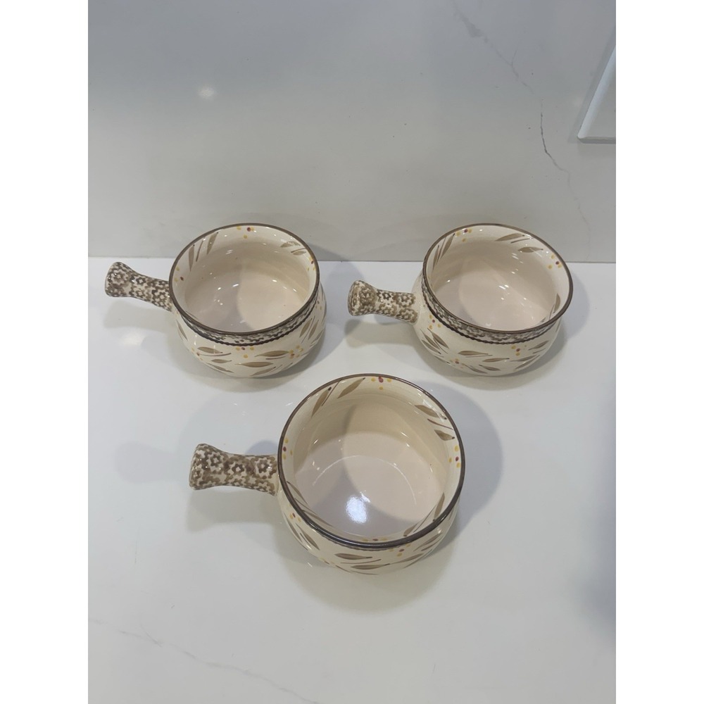 Old World Brown by temp-tations Handled Soup Bowls Set of 3 18 oz Tableware TT20